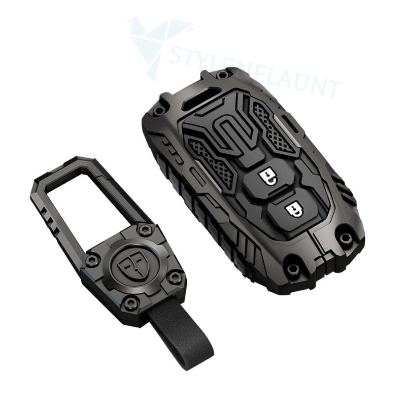 Suzuki Baleno | Grand Vitara Brezza | Jimmy | XL6 | Ertiga | Fronx | Victoris Luxury Premium Transformer Series Metal Black Soft Sillcon Smart Car Key Cover Key Case With Key Chain ( 2 buttons )