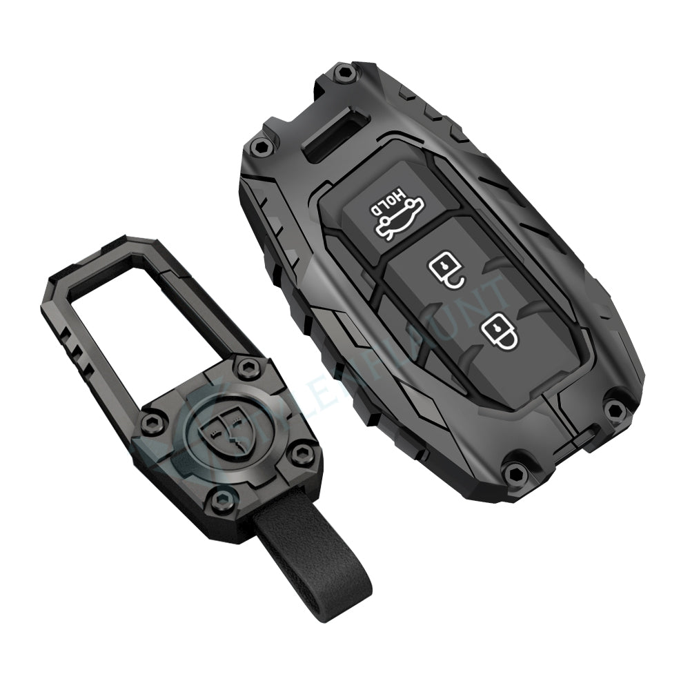 Hyundai Aura | Exter | Venue | Creta Luxury Premium Transformer Series Metal Black Soft Sillcon Smart Car Key Cover Key Case With Key Chain ( 3 buttons )