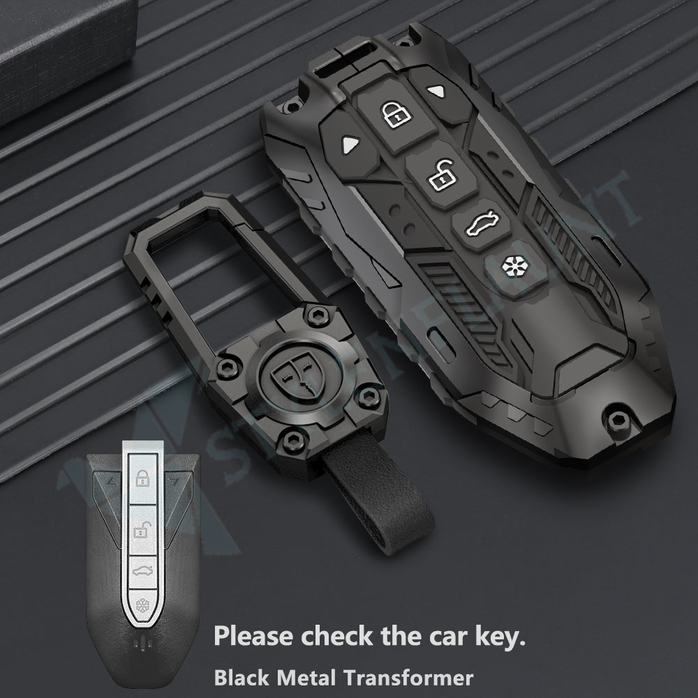 Mahindra XEV 9e | BE 6 | 7XO Luxury Premium Transformer Series Metal Black Soft Sillcon Smart Car Key Cover Key Case With Key Chain ( 6 Button )