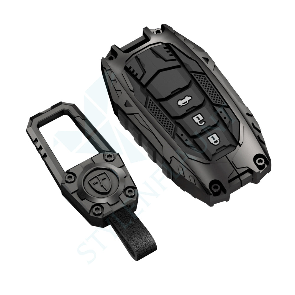 Toyota Fortuner | Hycross Innova | Camry Hybrid 2026 Luxury Premium Transformer Series Metal  Black Soft Sillcon Smart Car Case Key Case With Key Chain ( 3 Button )