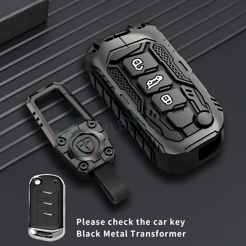 Mahindra Thar Roxx | XUV 700 | Thar | Scorpio-N 2023 | 3XO | Bolero Premium Transformer Series Metal Silicone Car Key Cover Case with Key Chain ( 3 buttons ) Flipkey