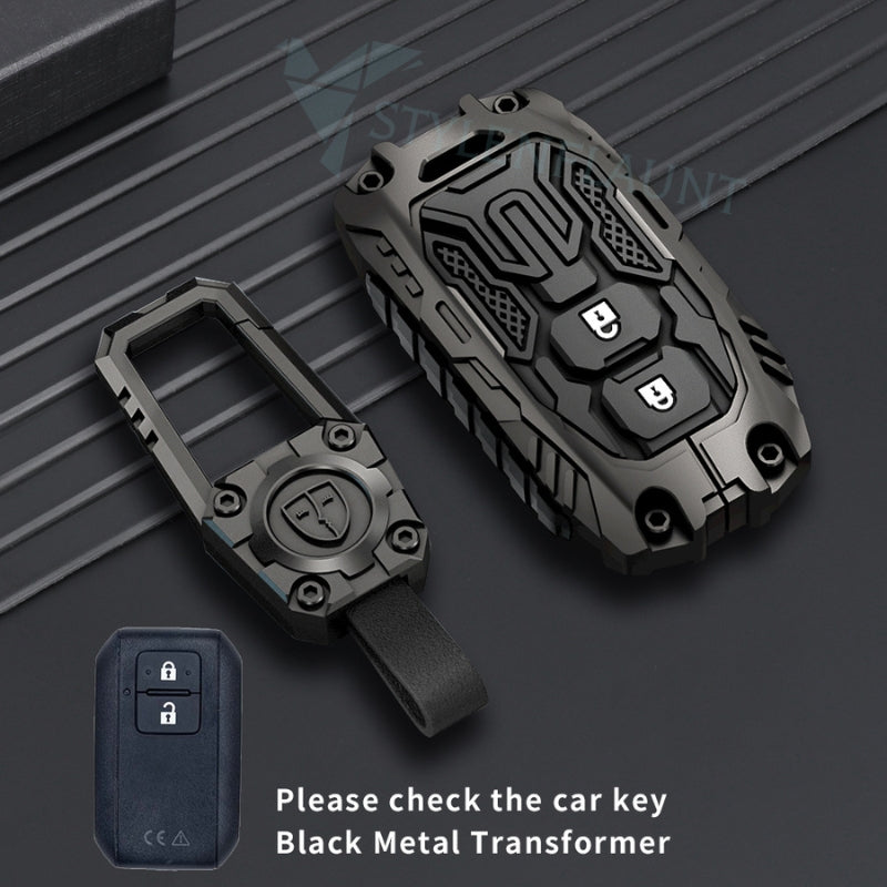Suzuki Baleno | Grand Vitara Brezza | Jimmy | XL6 | Ertiga | Fronx | Victoris Luxury Premium Transformer Series Metal Black Soft Sillcon Smart Car Key Cover Key Case With Key Chain ( 2 buttons )