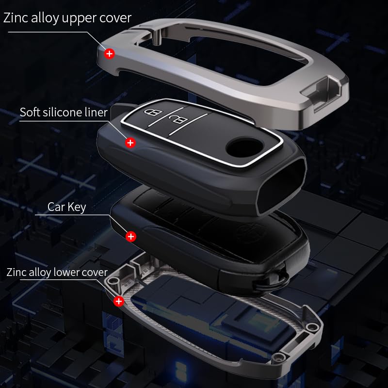 Toyoto Innova Crysta | Hycross Land Cruiser | Hilux |Toyota Hycross Innova Luxury Premium Metal Smart Car Key Cover Key Case With Key Chain (2 Button)