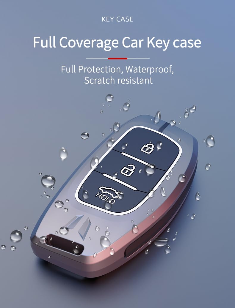 Hyundai Aura | Exter | Venue | Creta Luxury Premium Metal Smart Car Key Cover Key Case With Key Chain( 3 buttons ) Not Compatible for flip key