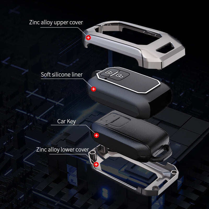 Toyota Hyryder | Glanza | Urban Cruiser Luxury Premium Metal Smart Car Key Cover Soft Silicon Car Case Key Case With Key Chain( 2 Button )