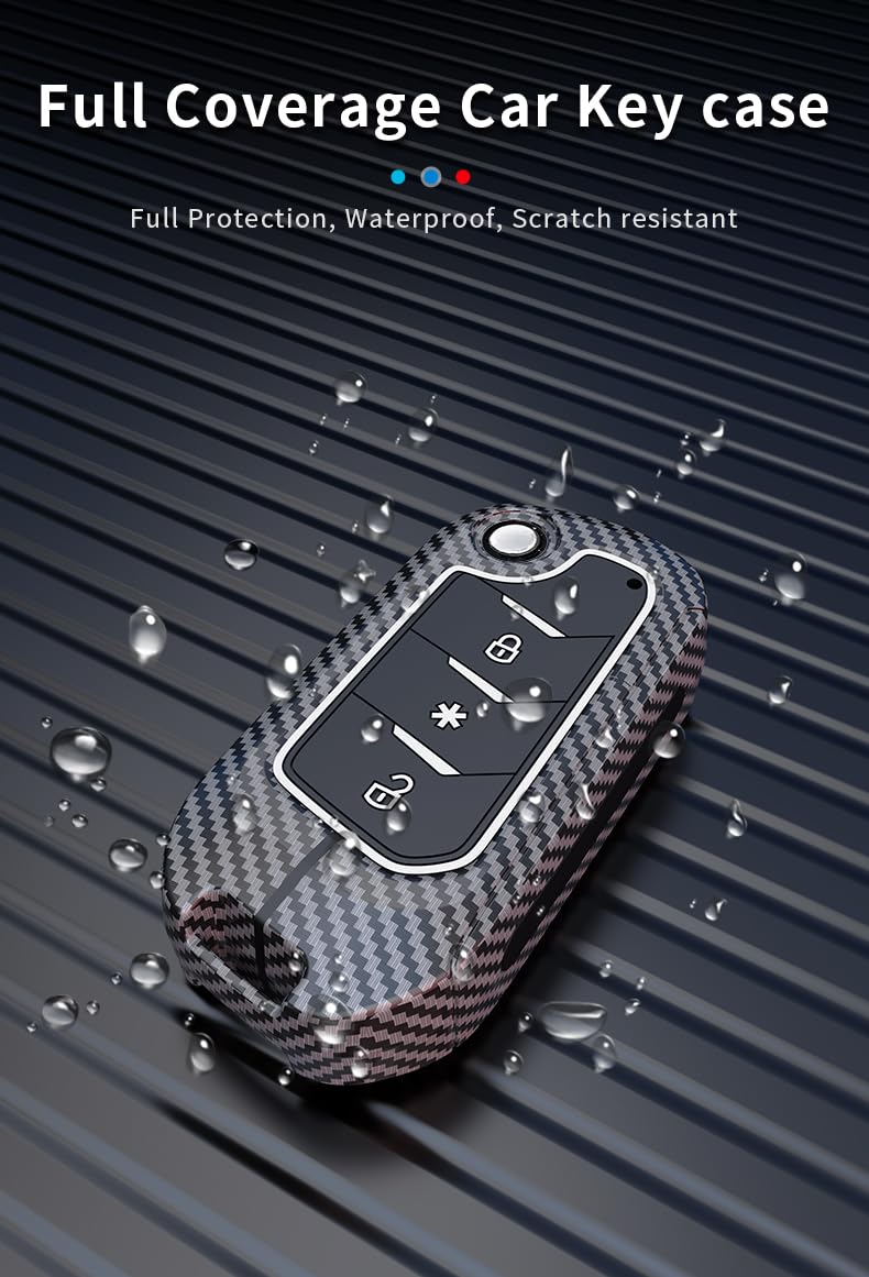 XUV 700 | Thar | Scorpio - N 2023 | 3XO |  Bolero Luxury Premium Metal Carbon Fiber Black Soft Silicon Smart Key Cover Key Case With Key Chain ( 3 buttons )