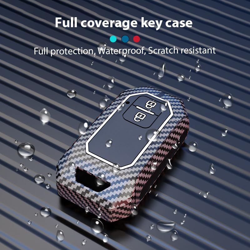 Suzuki Baleno | Grand Vitara Brezza | Jimmy | XL6 | Ertiga | Fronx Luxury Premium Metal Carbon Fiber Black Soft Silicon Smart Car Key Cover Key Case With Key Chain( 2 buttons )