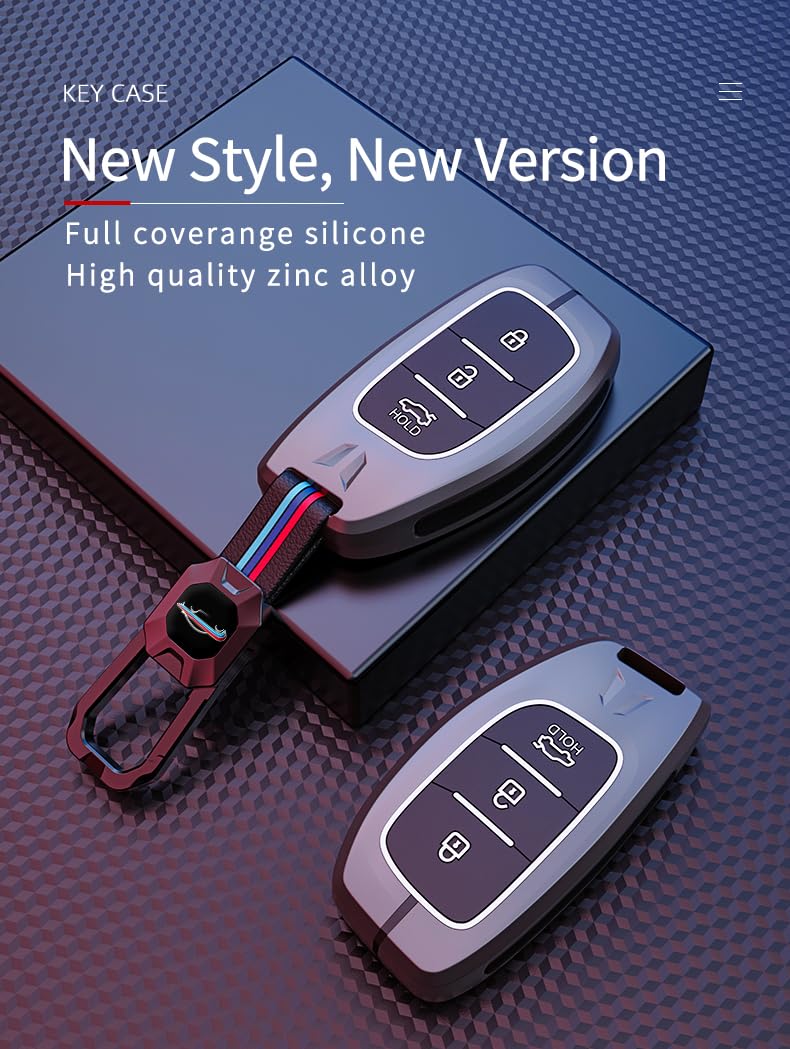 Hyundai Aura | Exter | Venue | Creta Luxury Premium Metal Smart Car Key Cover Key Case With Key Chain( 3 buttons ) Not Compatible for flip key