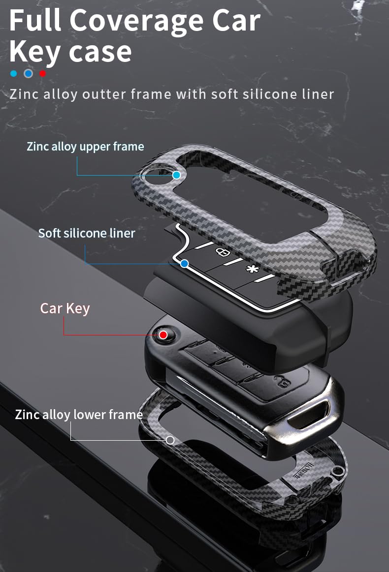 XUV 700 | Thar | Scorpio - N 2023 | 3XO |  Bolero Luxury Premium Metal Carbon Fiber Black Soft Silicon Smart Key Cover Key Case With Key Chain ( 3 buttons )