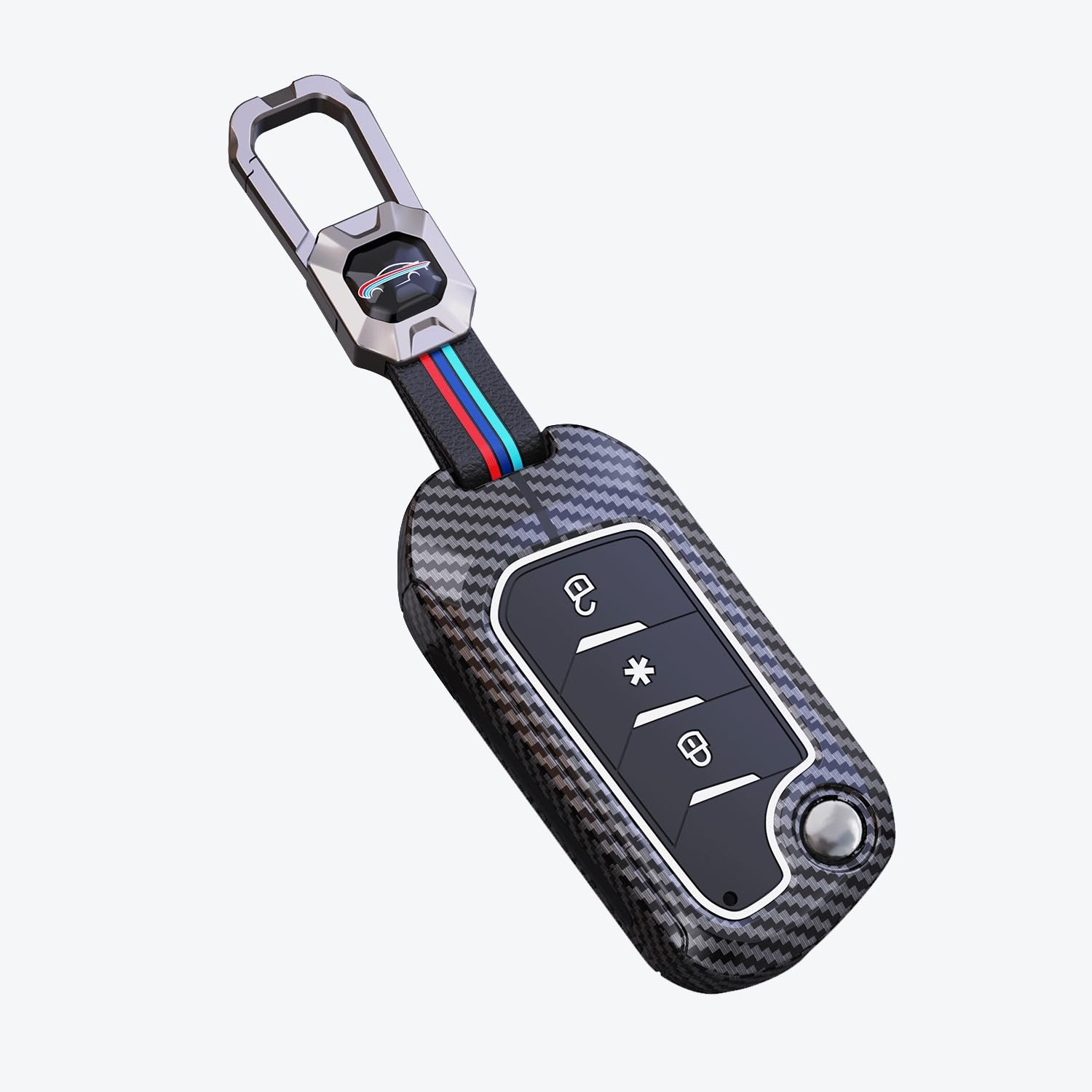 XUV 700 | Thar | Scorpio - N 2023 | 3XO |  Bolero Luxury Premium Metal Carbon Fiber Black Soft Silicon Smart Key Cover Key Case With Key Chain ( 3 buttons )