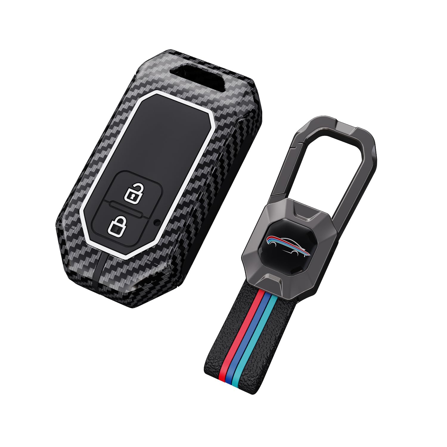 Suzuki Baleno | Grand Vitara Brezza | Jimmy | XL6 | Ertiga | Fronx Luxury Premium Metal Carbon Fiber Black Soft Silicon Smart Car Key Cover Key Case With Key Chain( 2 buttons )