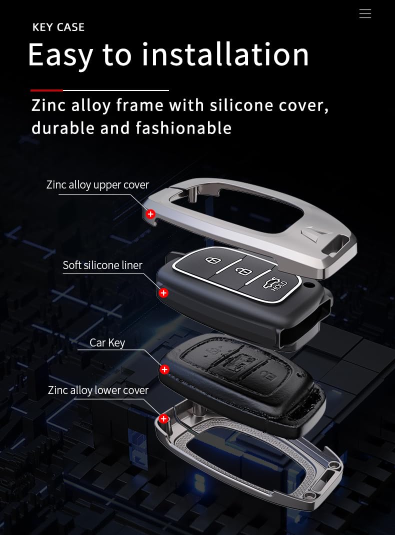 Hyundai Aura | Exter | Venue | Creta Luxury Premium Metal Smart Car Key Cover Key Case With Key Chain( 3 buttons ) Not Compatible for flip key