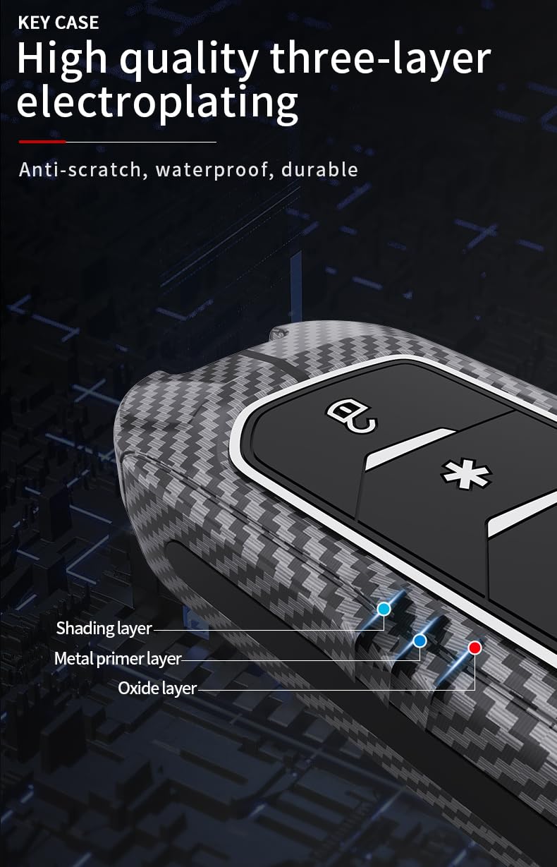 XUV 700 | Thar | Scorpio - N 2023 | 3XO |  Bolero Luxury Premium Metal Carbon Fiber Black Soft Silicon Smart Key Cover Key Case With Key Chain ( 3 buttons )
