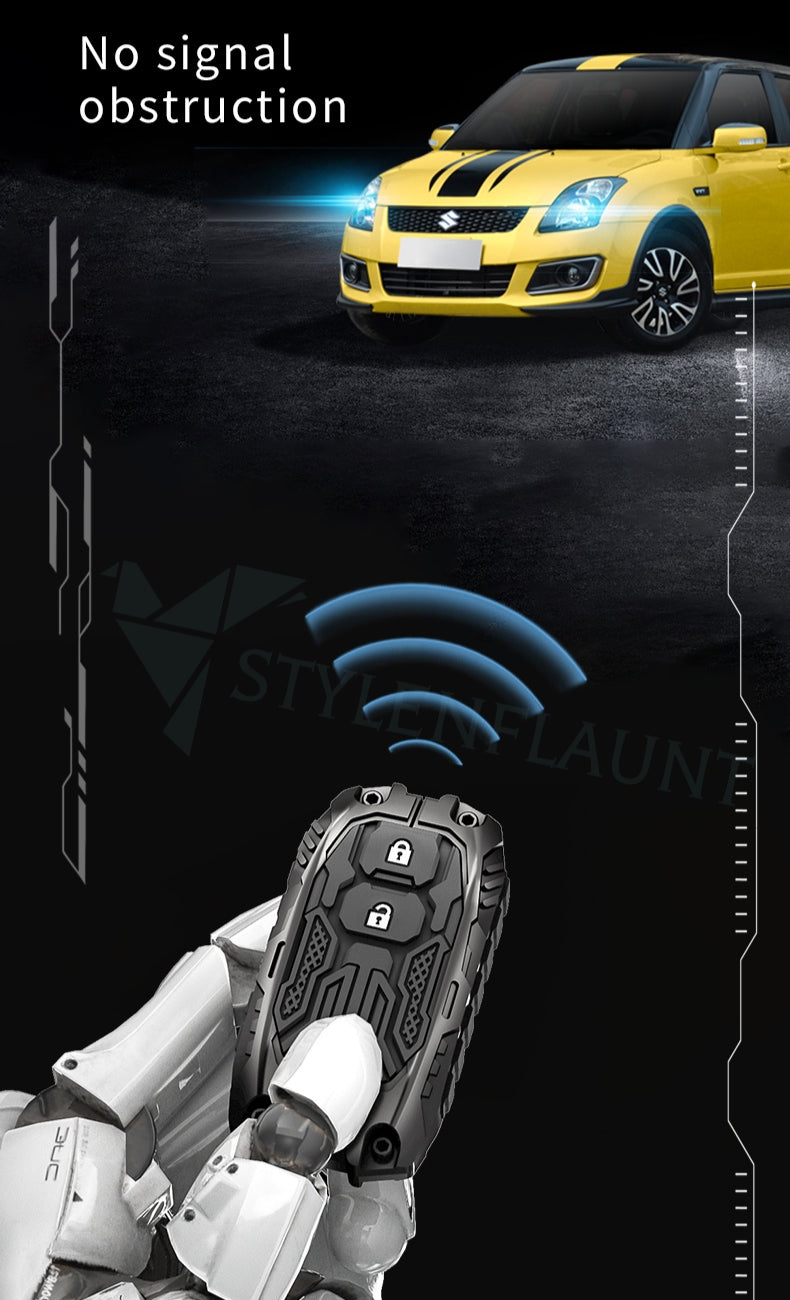 Suzuki Baleno | Grand Vitara Brezza | Jimmy | XL6 | Ertiga | Fronx | Victoris Luxury Premium Transformer Series Metal Black Soft Sillcon Smart Car Key Cover Key Case With Key Chain ( 2 buttons )