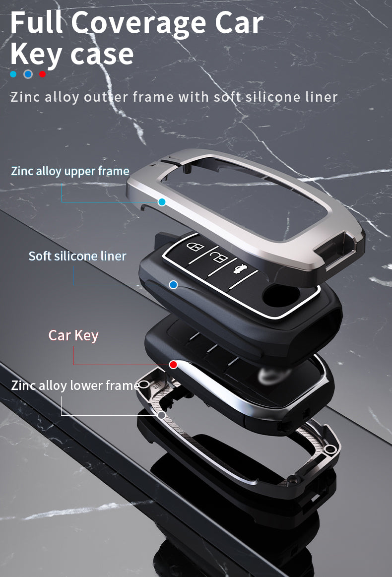 Toyota | Fortuner | Hycross Innova Luxury Premium Metal Smart Car Key Cover Soft Silicon Car Case Key Case With Key Chain ( 3 Button )