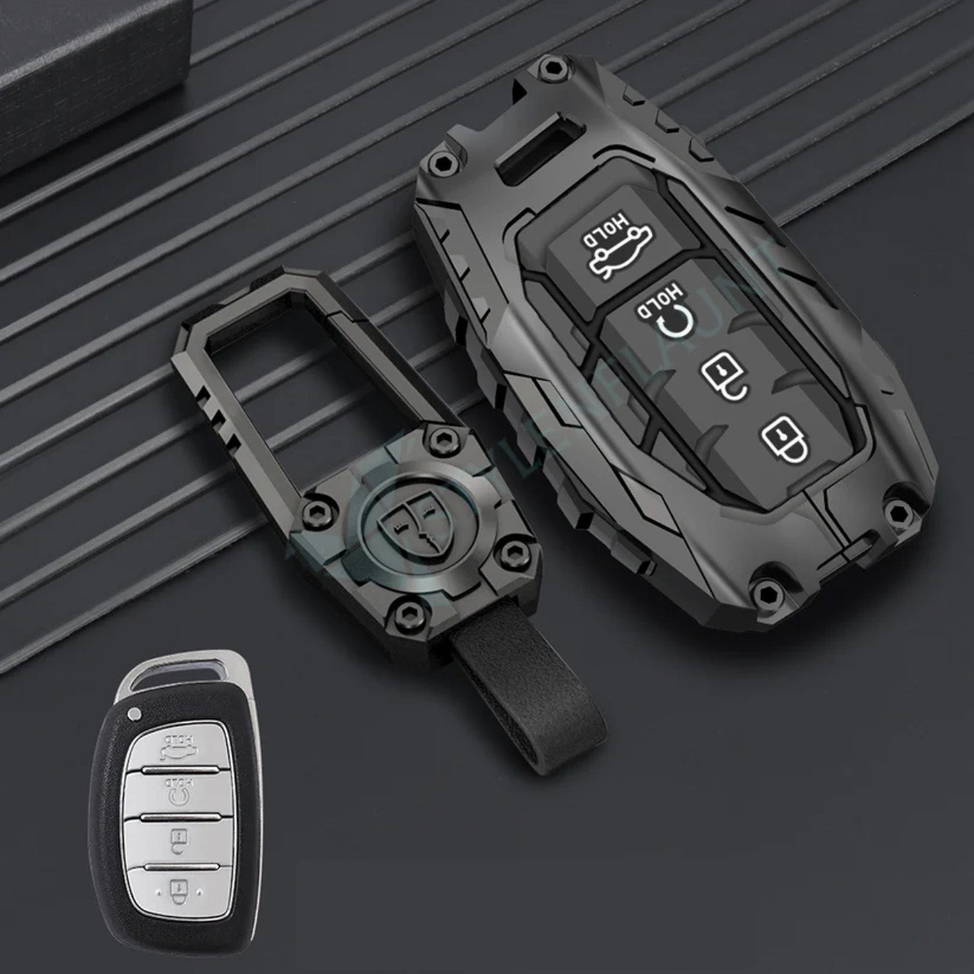 Hyundai Creta 2024 | Alcazar | Creta 2025 EV | Venue Luxury Premium Transformer Series Metal Black Soft Sillcon Smart Car Key Cover Key Case With Key Chain ( 4 buttons )